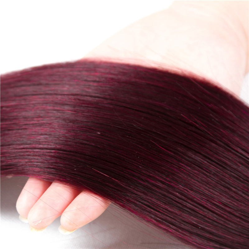 10A Grade #99j Straight Hair #1B/99J BUNDLES with 4x4 CLOSURES & FRONT - GlamAura