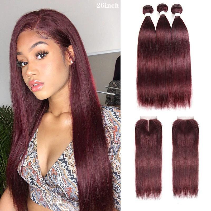 10A Grade #99j Straight Hair #1B/99J BUNDLES with 4x4 CLOSURES & FRONT - GlamAura