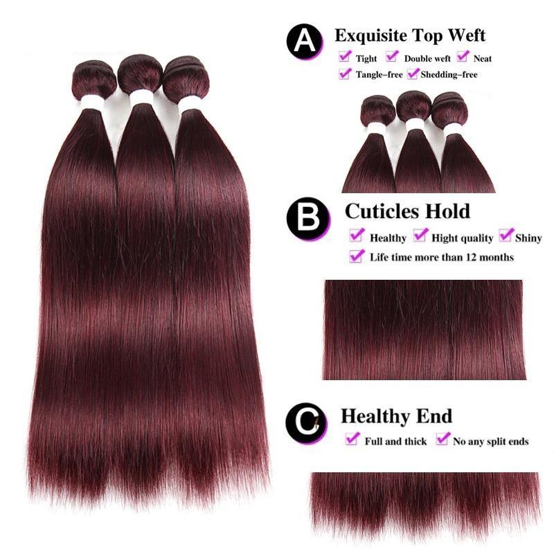 10A Grade #99j Straight Hair #1B/99J BUNDLES with 4x4 CLOSURES & FRONT - GlamAura
