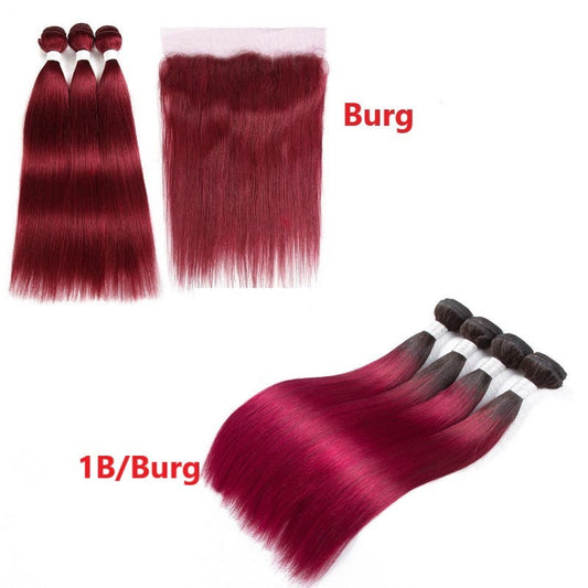 Burgundy 10A Grade 3/4 Straight #1B/Burgundy BUNDLES with CLOSURES & F - GlamAura