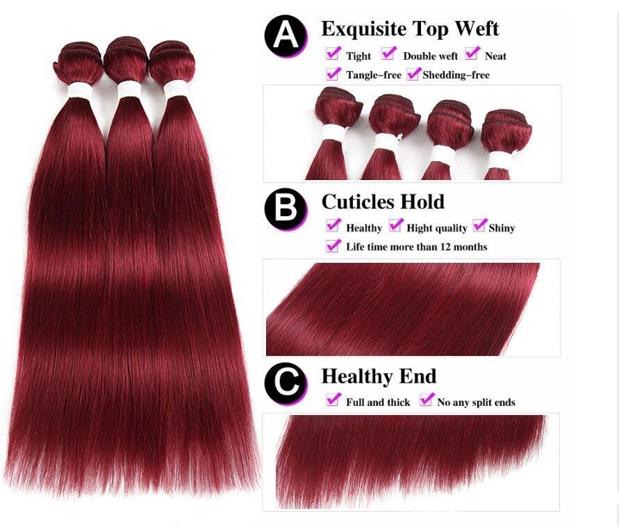 Burgundy 10A Grade 3/4 Straight #1B/Burgundy BUNDLES with CLOSURES & F - GlamAura