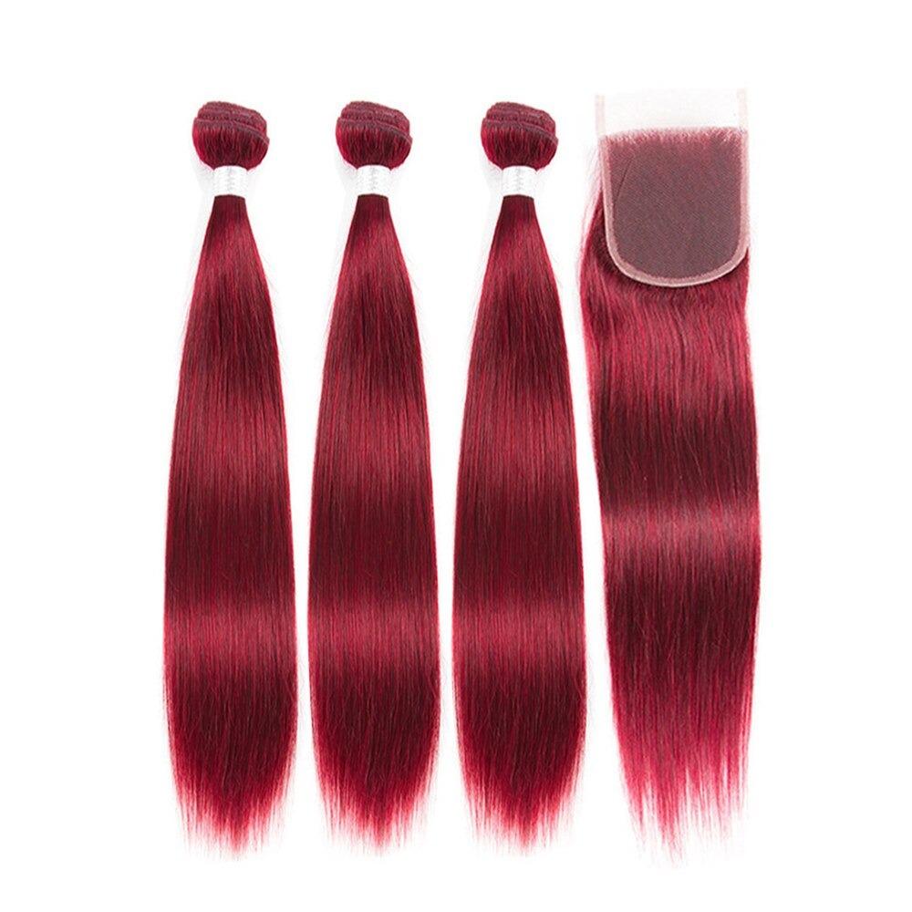 Burgundy 10A Grade 3/4 Straight #1B/Burgundy BUNDLES with CLOSURES & F - GlamAura