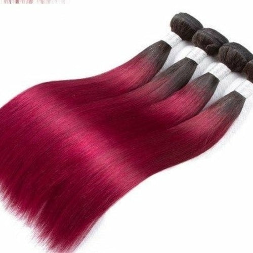 Burgundy 10A Grade 3/4 Straight #1B/Burgundy BUNDLES with CLOSURES & F - GlamAura