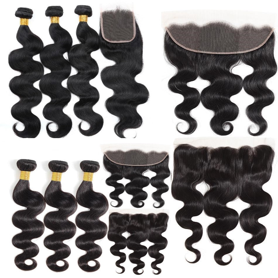 10A Grade Body Wave 3/4 Human Hair Bundles with 4x4 Closure 13x4 front - GlamAura