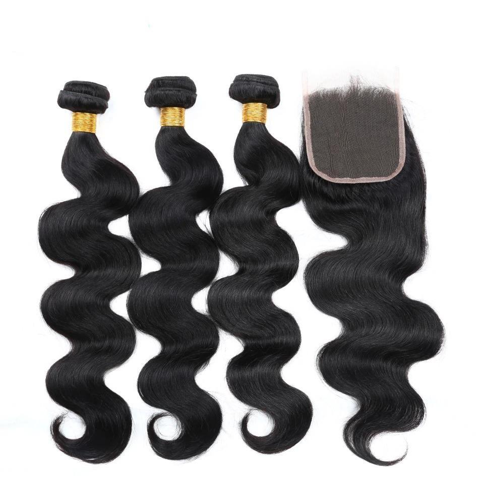 10A Grade Body Wave 3/4 Human Hair Bundles with 4x4 Closure 13x4 front - GlamAura
