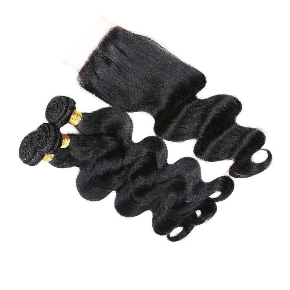 10A Grade Body Wave 3/4 Human Hair Bundles with 4x4 Closure 13x4 front - GlamAura