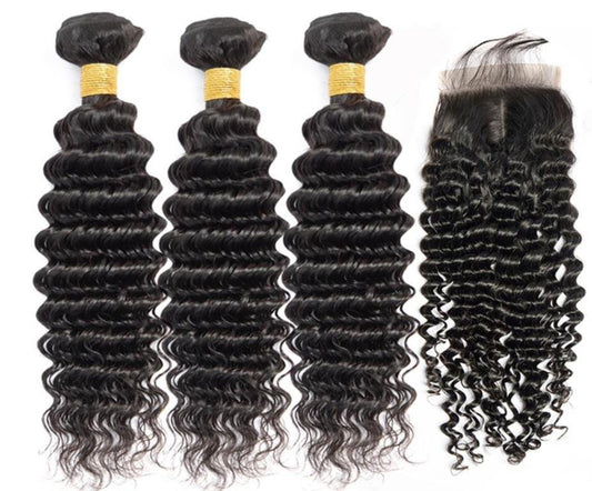 BeuMax 10A Grade 3/4 Deep Wave  Bundles with 4x4 Closure Brazilian - GlamAura