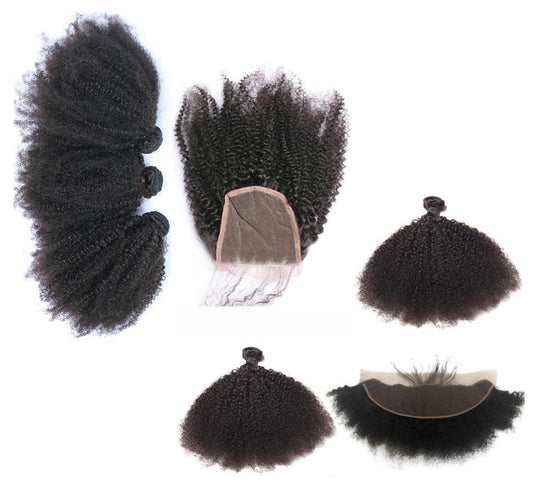 10A Grade 3/4 Bundles Afro Kinky Curly weave with 4X4 Closures & 13x4 - GlamAura