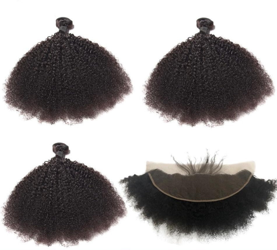 10A Grade 3/4 Bundles Afro Kinky Curly weave with 4X4 Closures & 13x4 - GlamAura