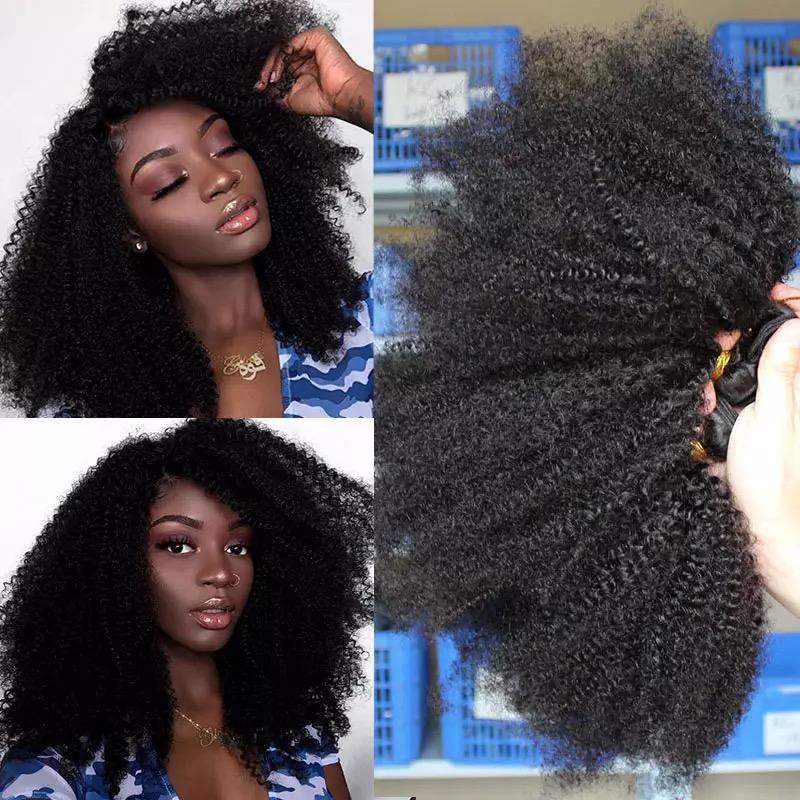 10A Grade 3/4 Bundles Afro Kinky Curly weave with 4X4 Closures & 13x4 - GlamAura