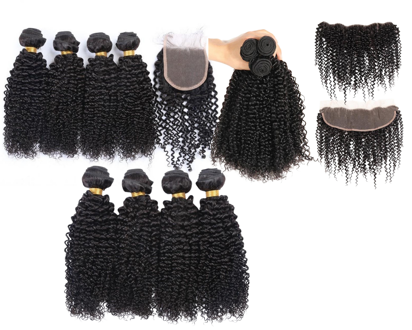 10A Grade 3/4 Kinky Curly Human Hair bundles with 4x4 Closures & 13x4 - GlamAura
