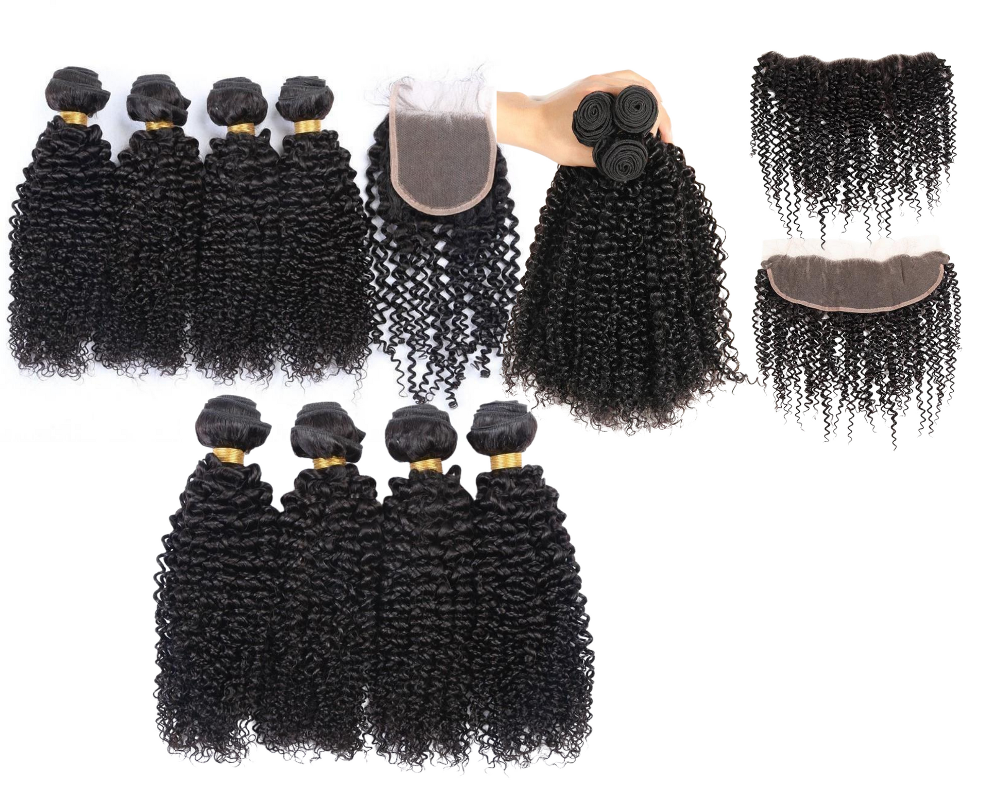 10A Grade 3/4 Kinky Curly Human Hair bundles with 4x4 Closures & 13x4 - GlamAura