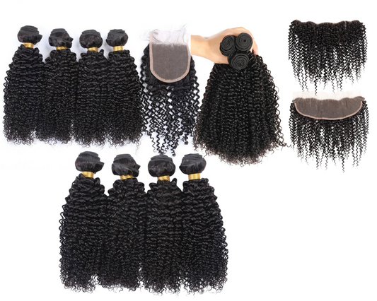 10A Grade 3/4 Kinky Curly Human Hair bundles with 4x4 Closures & 13x4 - GlamAura