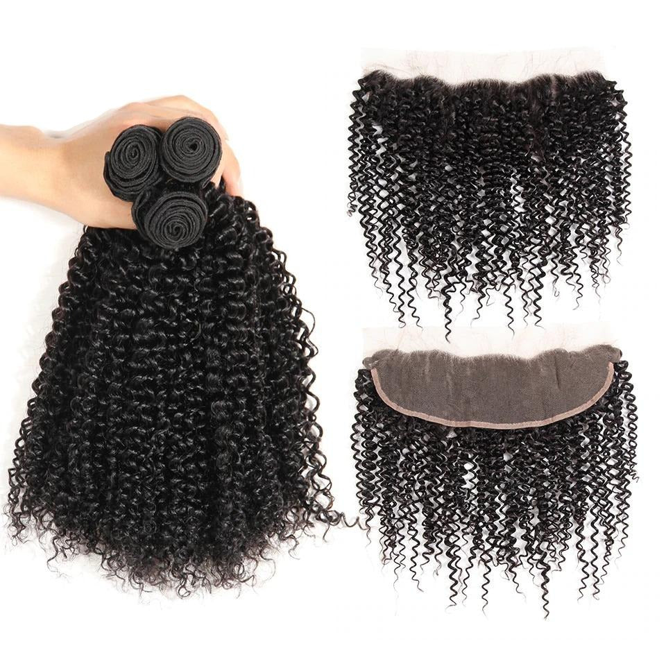 10A Grade 3/4 Kinky Curly Human Hair bundles with 4x4 Closures & 13x4 - GlamAura