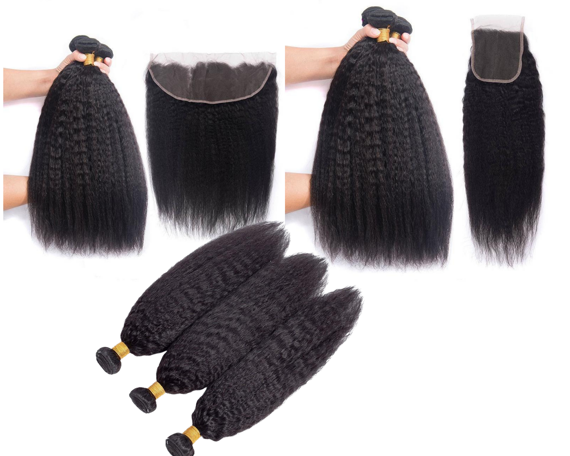 10A Grade 3/4 Kinky Straight Bundles With 4x4 Closures and 13x4 Fronta - GlamAura