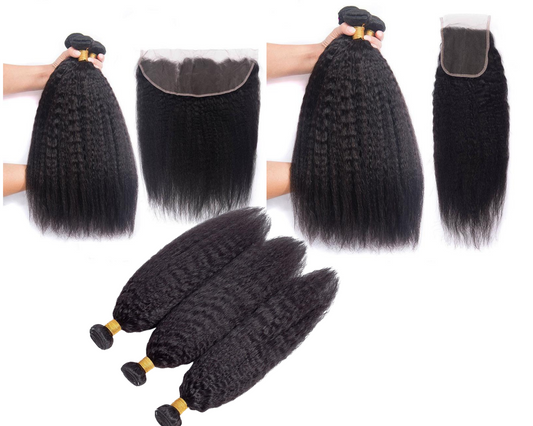 10A Grade 3/4 Kinky Straight Bundles With 4x4 Closures and 13x4 Fronta - GlamAura