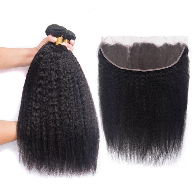 10A Grade 3/4 Kinky Straight Bundles With 4x4 Closures and 13x4 Fronta - GlamAura
