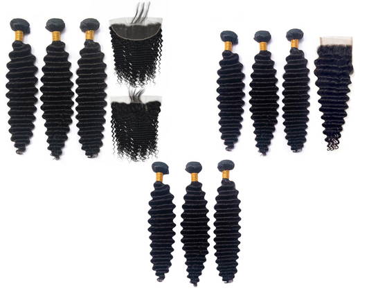 10A Grade 3/4 Loose Deep Wave bundles with 4x4 Closures & 13x4 Frontal - GlamAura
