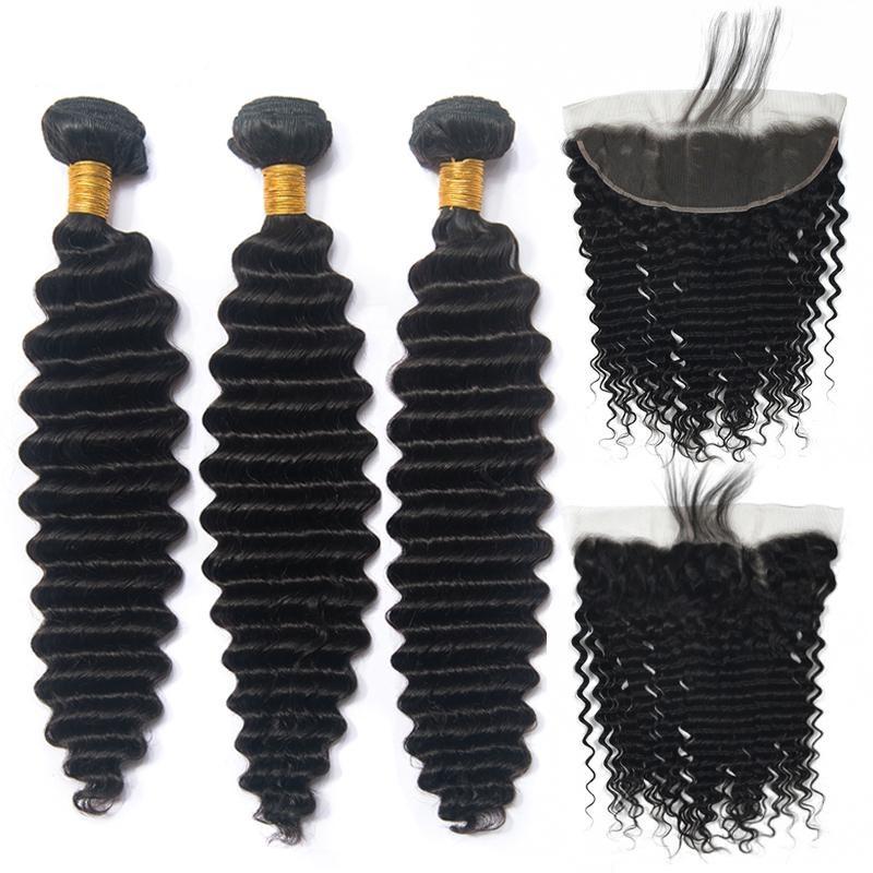10A Grade 3/4 Loose Deep Wave bundles with 4x4 Closures & 13x4 Frontal - GlamAura