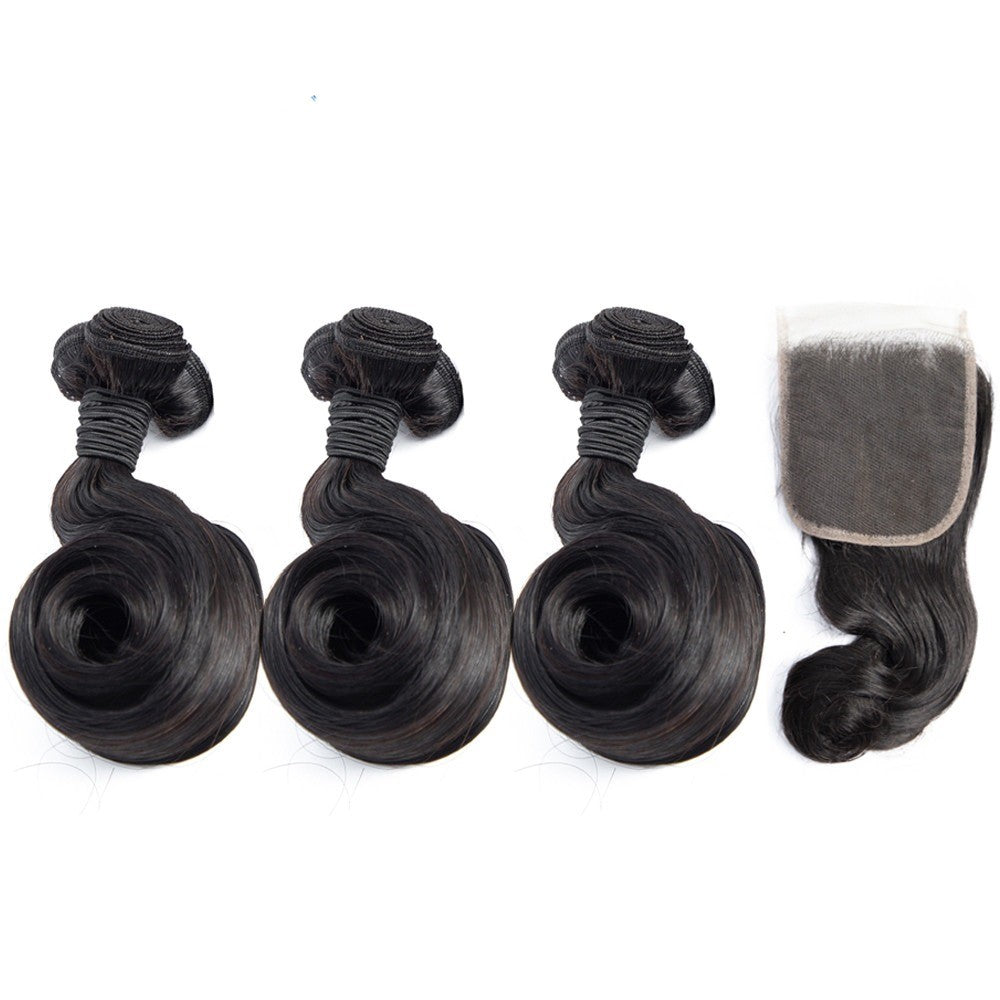 10A Grade Brazilian Egg Curl Fumi Human Hair Bundles With 4x4 Closure - GlamAura