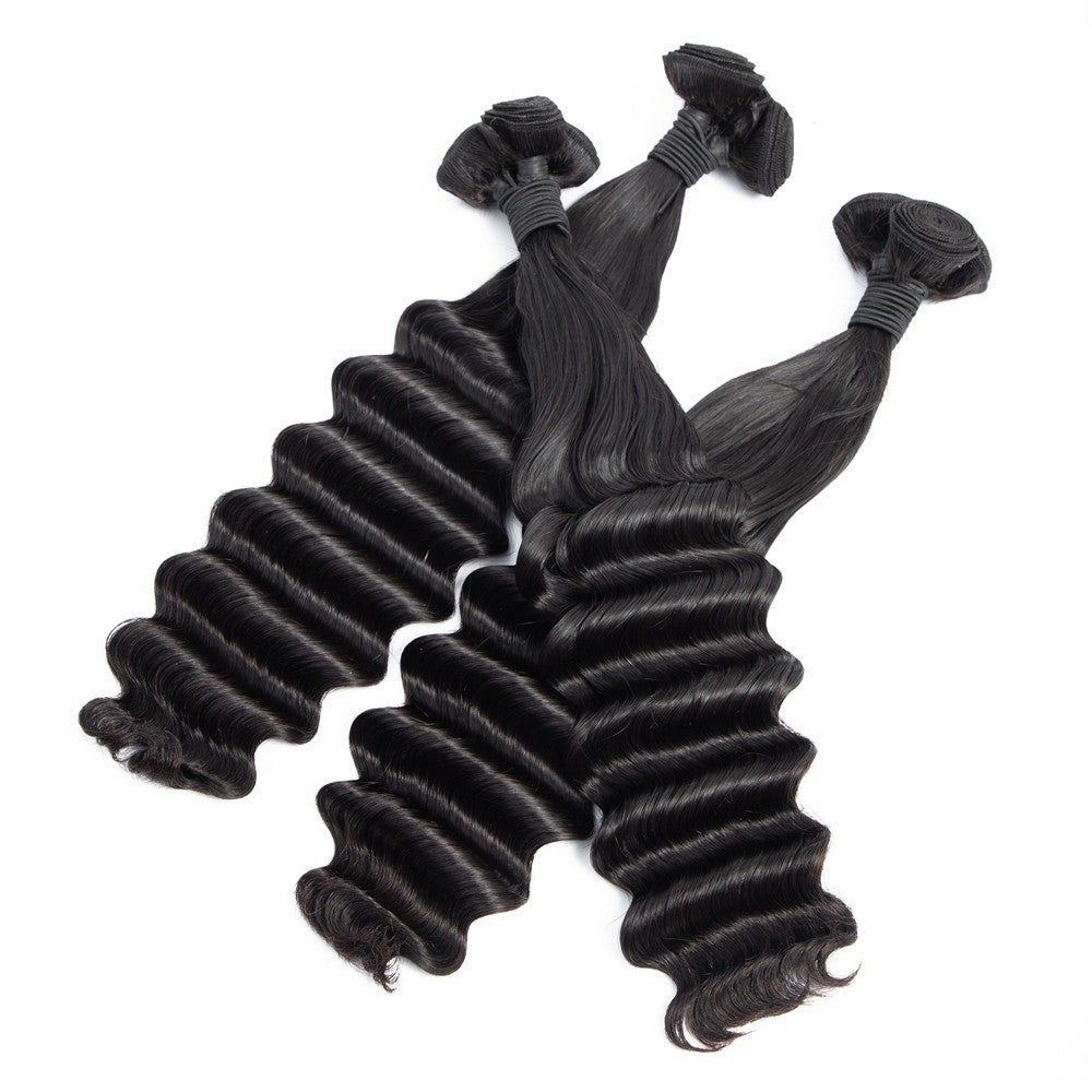 Brazilian 3/4 Fancy Deep Wavy Fumi Human Hair bundles with 4x4 Closure - GlamAura