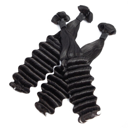 Brazilian 3/4 Fancy Deep Wavy Fumi Human Hair bundles with 4x4 Closure - GlamAura