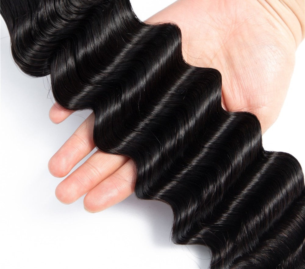 Brazilian 3/4 Fancy Deep Wavy Fumi Human Hair bundles with 4x4 Closure - GlamAura