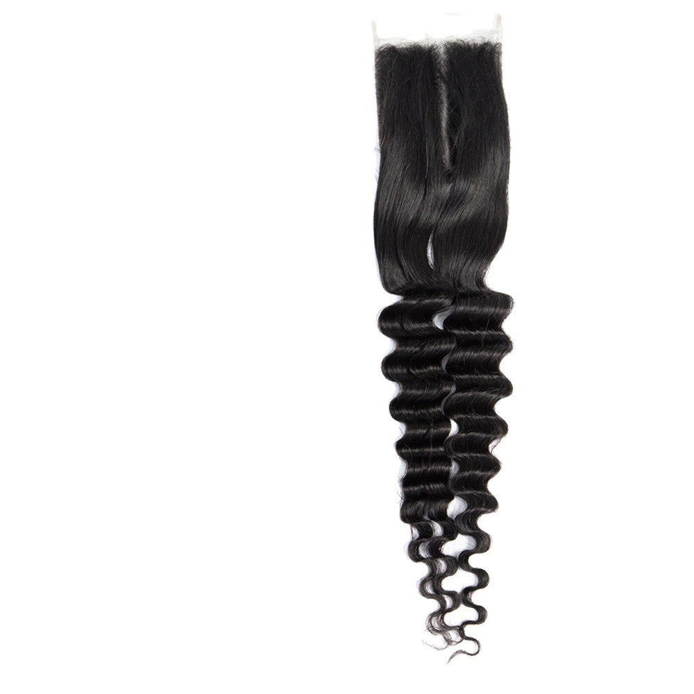 Brazilian 3/4 Fancy Deep Wavy Fumi Human Hair bundles with 4x4 Closure - GlamAura