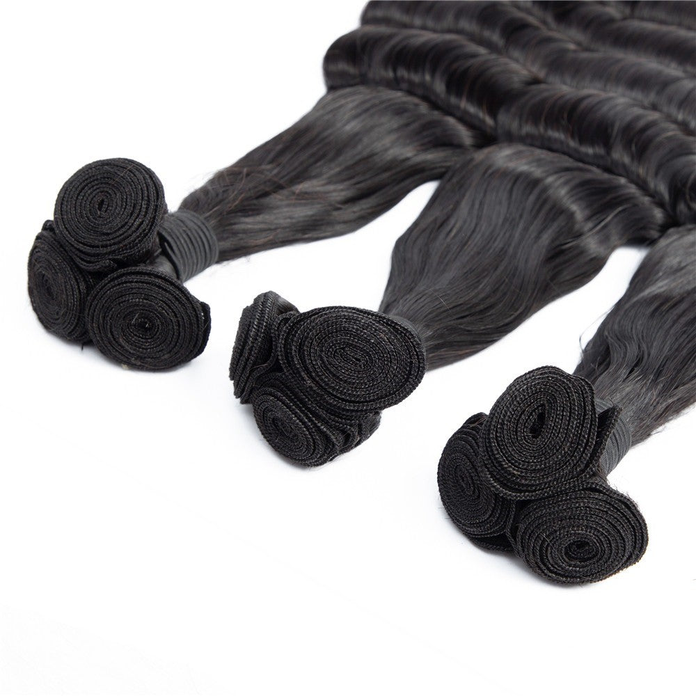 Brazilian 3/4 Fancy Deep Wavy Fumi Human Hair bundles with 4x4 Closure - GlamAura