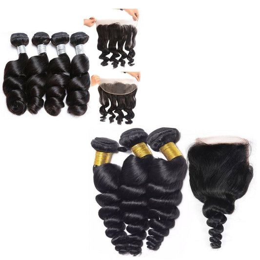 Loose Wave 10A Grade 3/4 bundles with 4x4 Closures & 13x4 Frontal - GlamAura