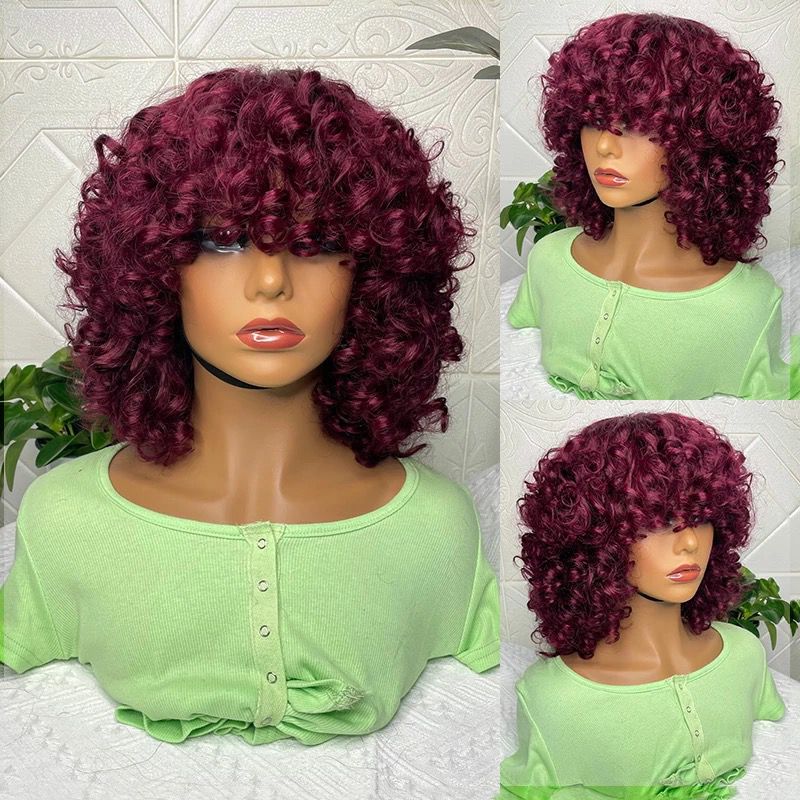 180% Density Rose Curly Short Bob Wig with Bangs Human Hair Brazilian - GlamAura
