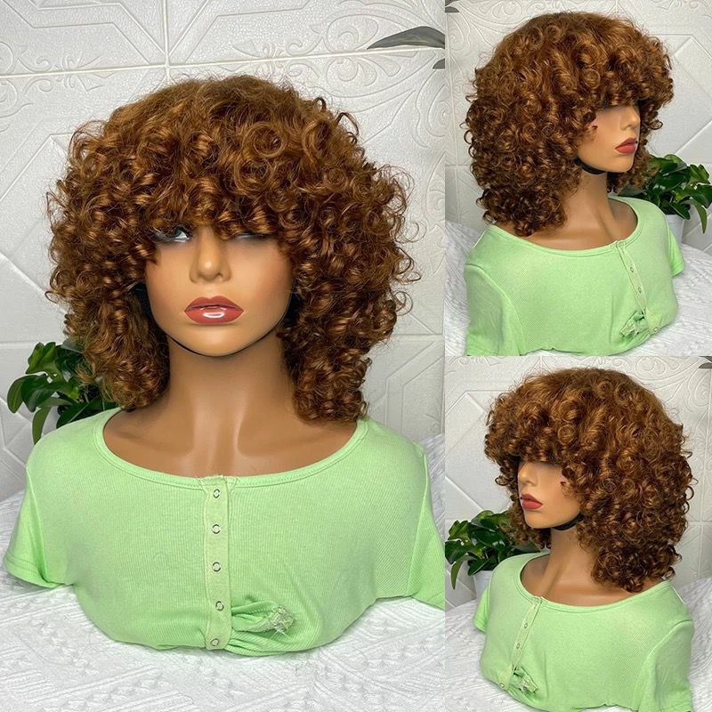 180% Density Rose Curly Short Bob Wig with Bangs Human Hair Brazilian - GlamAura