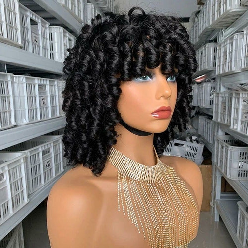 180% Density Rose Curly Short Bob Wig with Bangs Human Hair Brazilian - GlamAura
