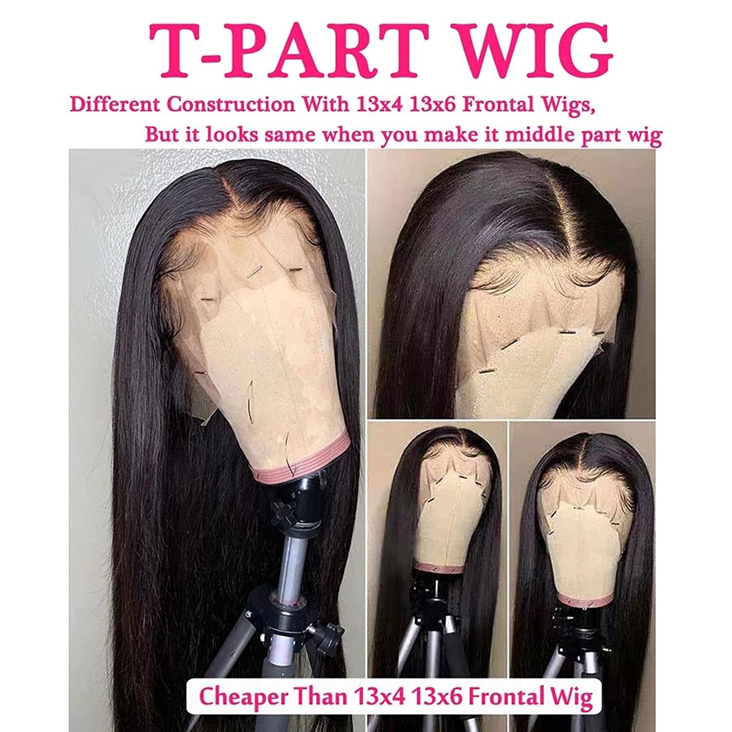 Transparent 13x1x6 Straight 13x4x1 T part Lace Frontal Human Hair Wigs - GlamAura