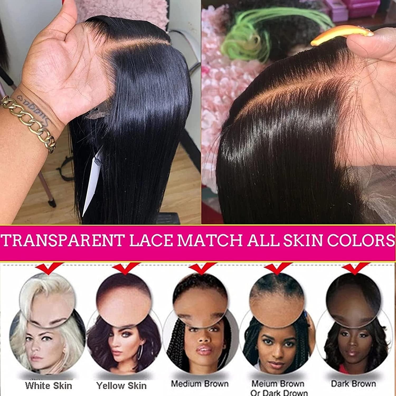 Transparent 13x1x6 Straight 13x4x1 T part Lace Frontal Human Hair Wigs - GlamAura