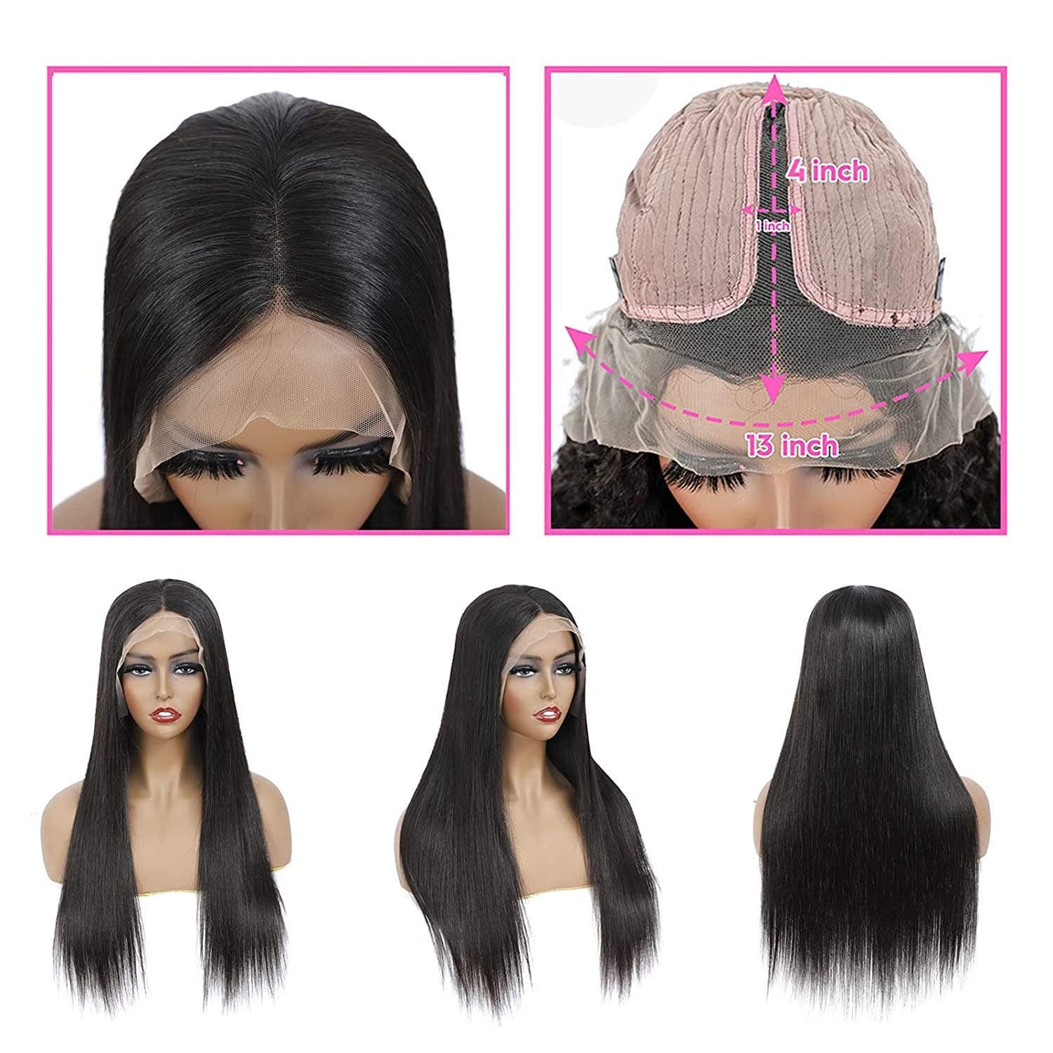 Transparent 13x1x6 Straight 13x4x1 T part Lace Frontal Human Hair Wigs - GlamAura