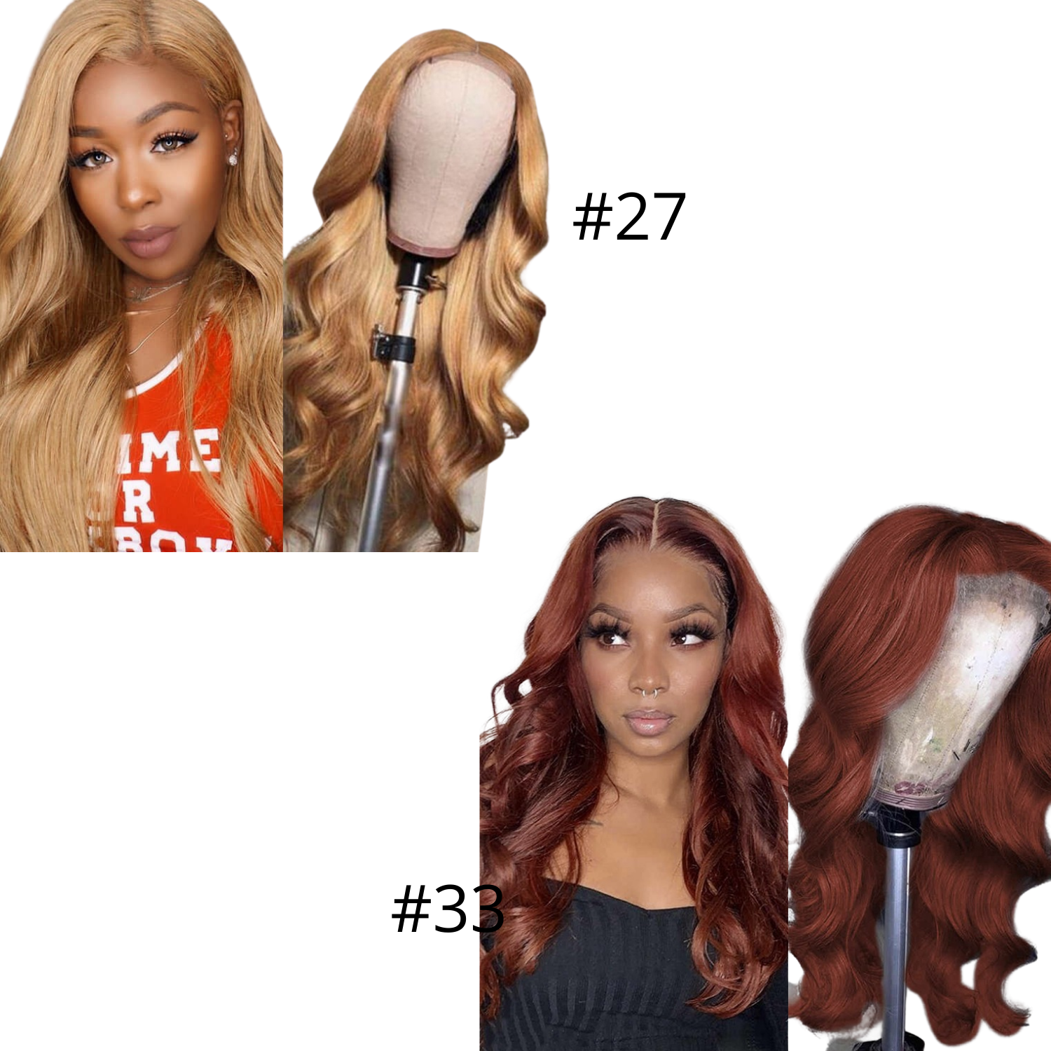 #27 Straight 13x1x4 T part Lace 4x4 Closure wigs Body Wave #33 Transpa - GlamAura