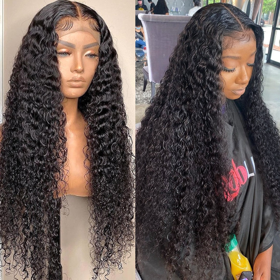 13x4x1 Water Wave 13x1x6 T part Lace Transparent Human Hair Wigs 180% - GlamAura