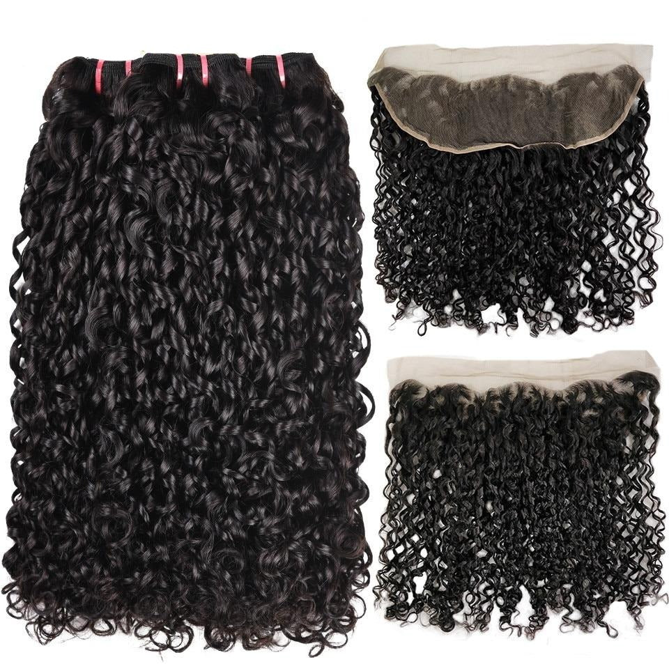 10A Grade Brazilian Pissy Curly Fumi Human Hair 3/4  Bundles With 4x4 - GlamAura
