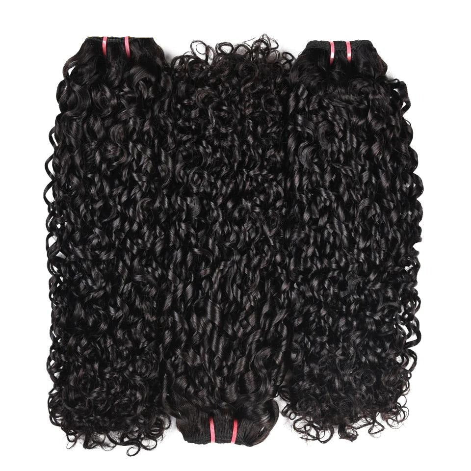 10A Grade Brazilian Pissy Curly Fumi Human Hair 3/4  Bundles With 4x4 - GlamAura