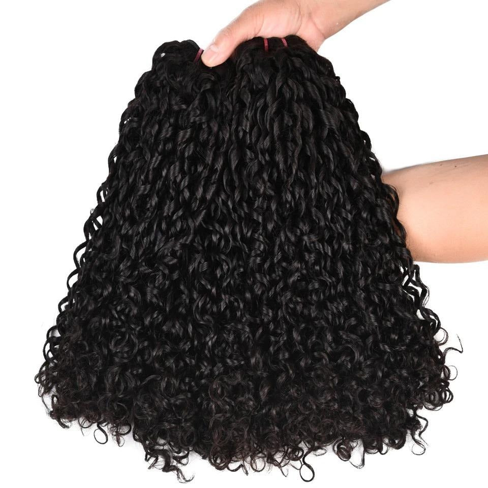 10A Grade Brazilian Pissy Curly Fumi Human Hair 3/4  Bundles With 4x4 - GlamAura