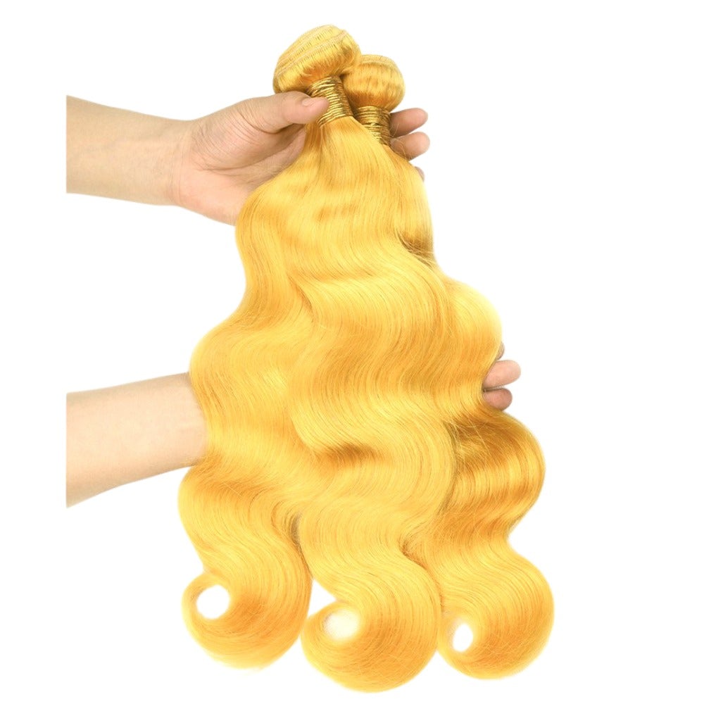#Yellow 10A Grade #1B/Yellow Body Wave 3/4 BUNDLES with CLOSURES & FRO - GlamAura