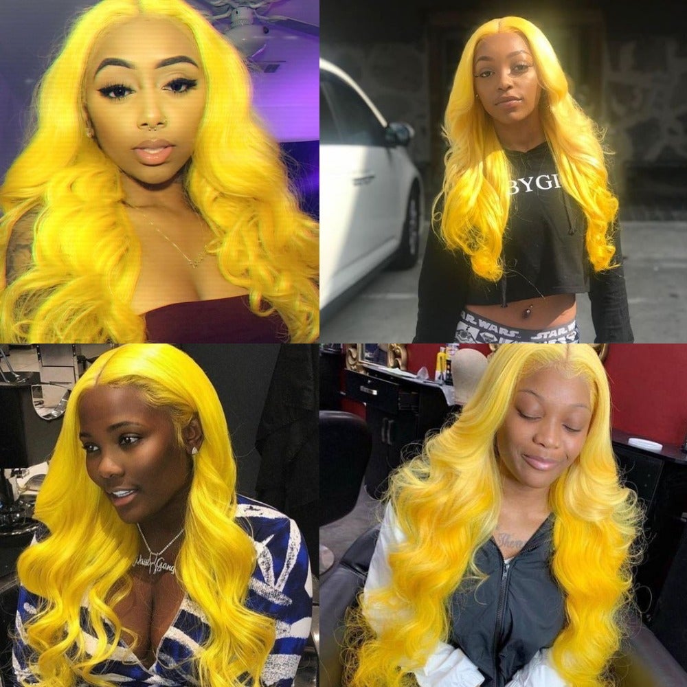 #Yellow 10A Grade #1B/Yellow Body Wave 3/4 BUNDLES with CLOSURES & FRO - GlamAura