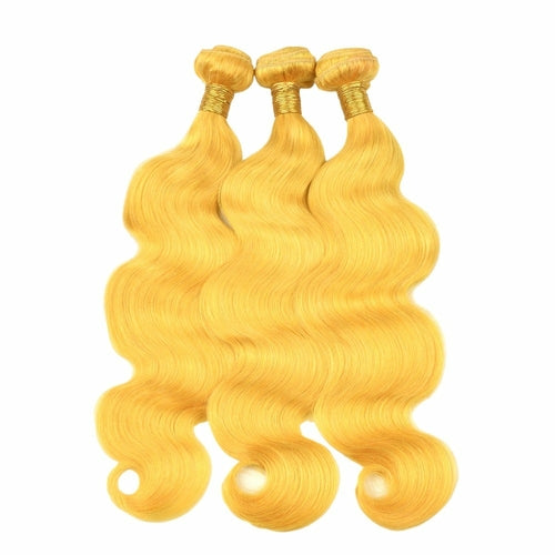 #Yellow 10A Grade #1B/Yellow Body Wave 3/4 BUNDLES with CLOSURES & FRO - GlamAura