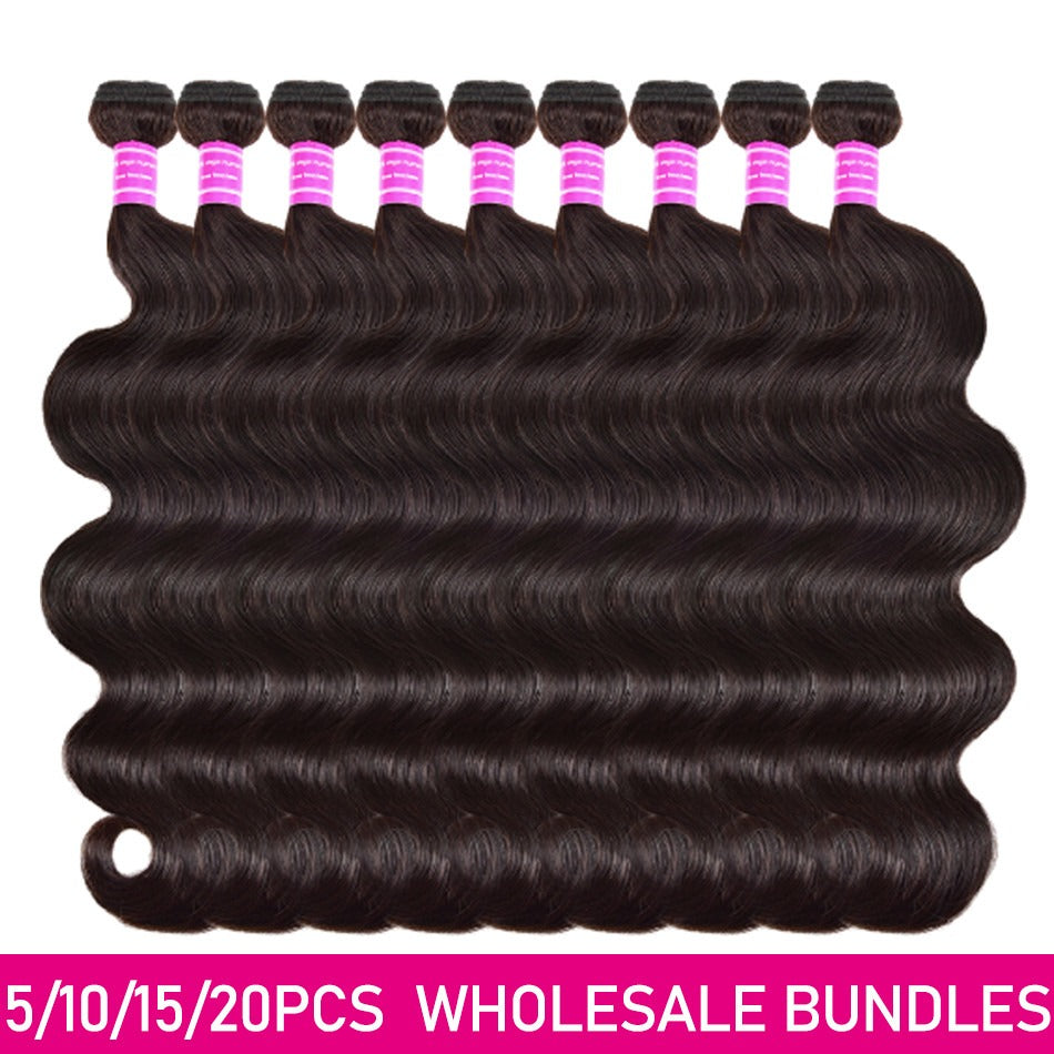 Wholesale 5/6/10/12 Bundles Brazilian Body Wave 10A Grade Human Hair B - GlamAura