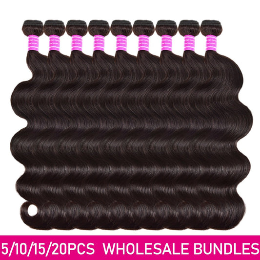 Wholesale 5/6/10/12 Bundles Brazilian Body Wave 10A Grade Human Hair B - GlamAura