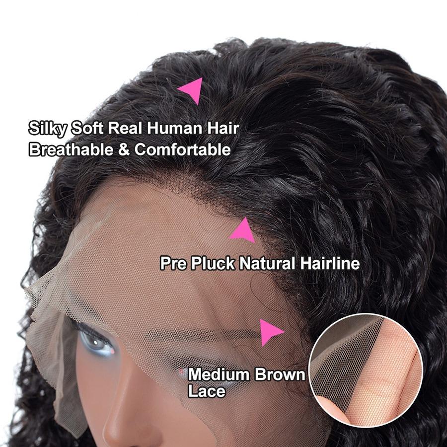 Deep Wave 13x6 Transparent Lace Frontal Brazilian Human Hair Wigs - GlamAura
