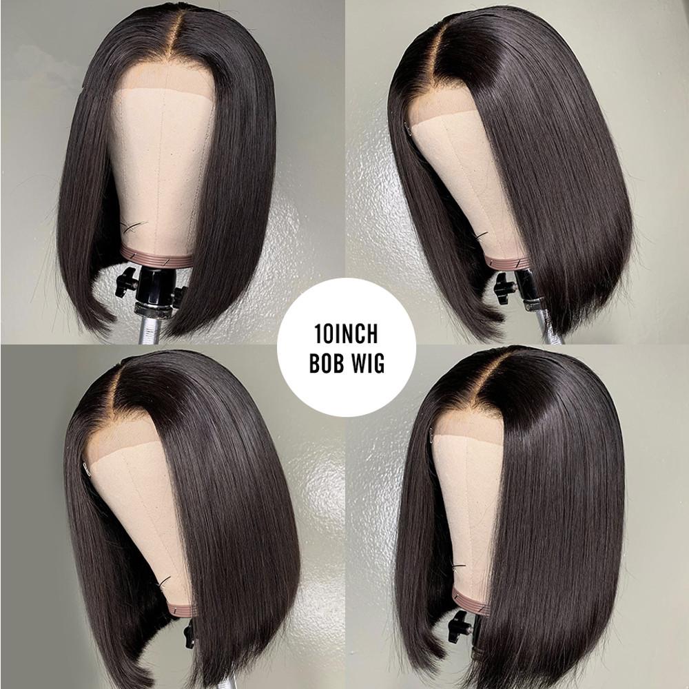 180% Density Straight 4x4 Short Bob 13x4 Lace Front Human Hair Wig - GlamAura