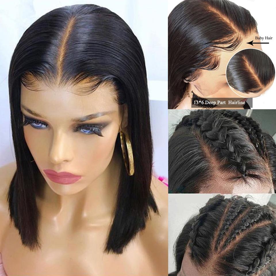 180% Density Straight 4x4 Short Bob 13x4 Lace Front Human Hair Wig - GlamAura
