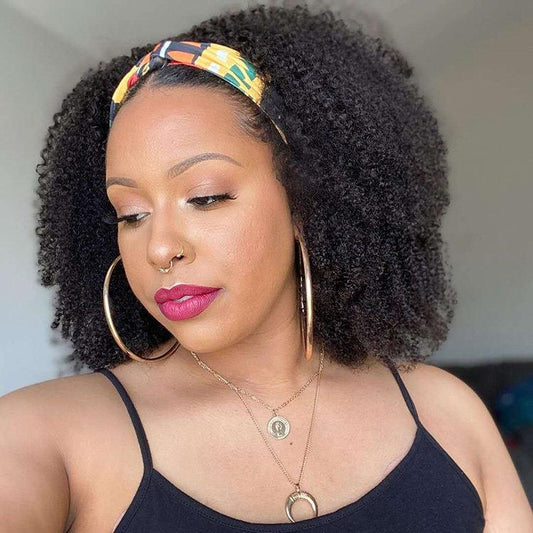 BeuMax Headband Afro Kinky curly Scarf Human Hair Wigs - GlamAura